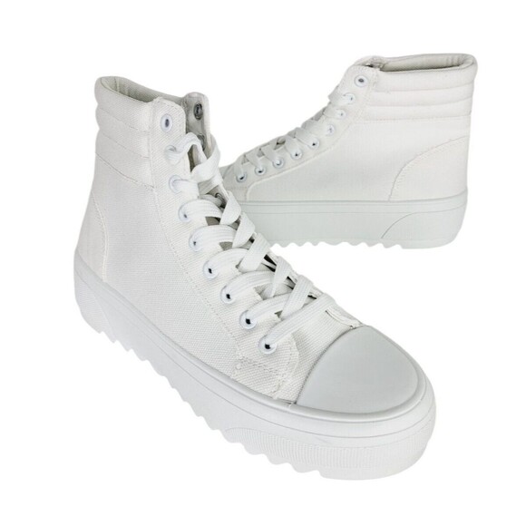 Platform High-Top Skate Sneaker White Canvas Lace-up Women's Size 9 NEW Shein - Picture 9 of 15
